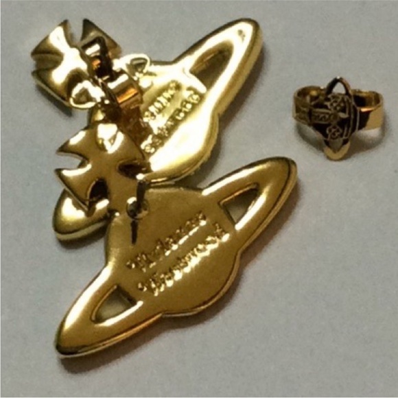 colorful Saturn Orb crystal stud earring Vivienne Westwood style - Picture 6 of 6